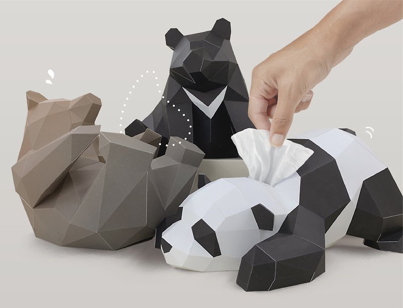 Paper Model - Cute Bear Noodle Box. No Cutting - Wood, Bamboo & Paper - Paper Black