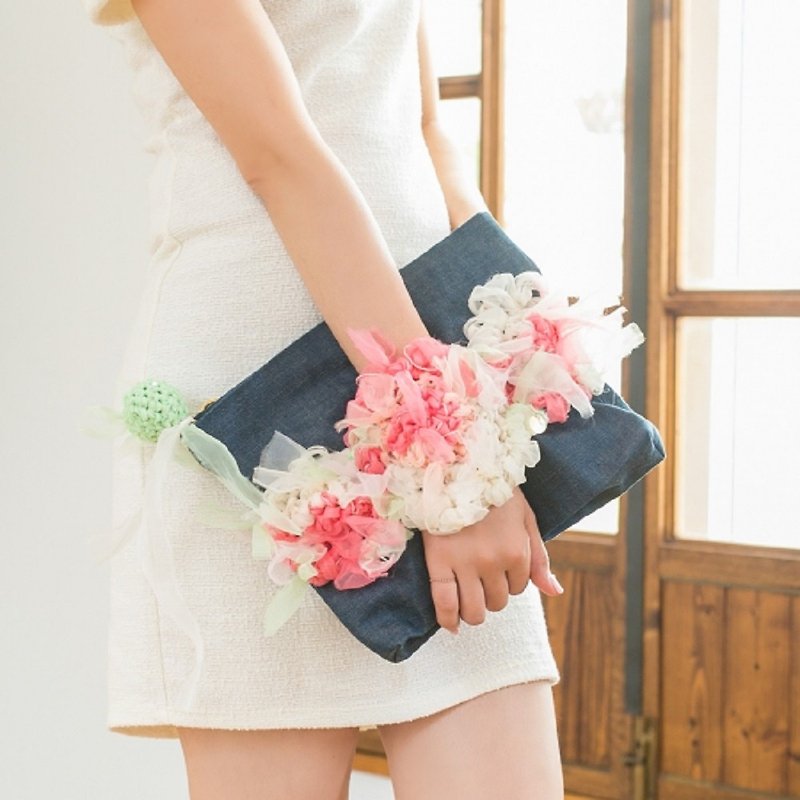Spice | Blooming Pochette Clutch | Denim - Messenger Bags & Sling Bags - Other Materials Pink