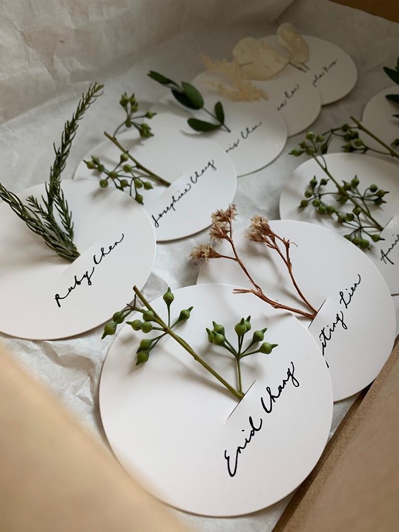 Dried flower handwritten seat nameplate (1 set of 20) customized - Cards & Postcards - Paper White