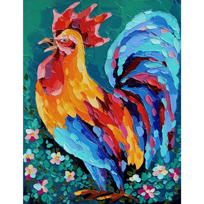 公鸡画 农家原创艺术 农场鸟类艺术品 厨房墙壁装饰品 - 海報/掛畫/掛布 - 其他材質 多色