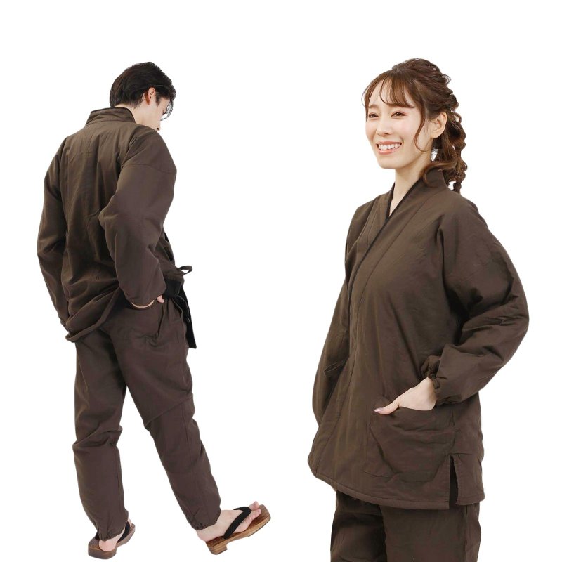 作務衣 男女兼用 日本 和服 鋪棉 保暖 套裝 Samue S M L LL 棕 - 其他 - 棉．麻 咖啡色