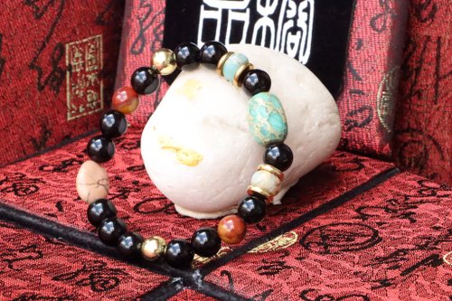 TIBUKKYO德榕藏品 純天然原礦黑曜石手珠 8mm 戰國紅隔珠 客製化串珠設計 飾品避邪
