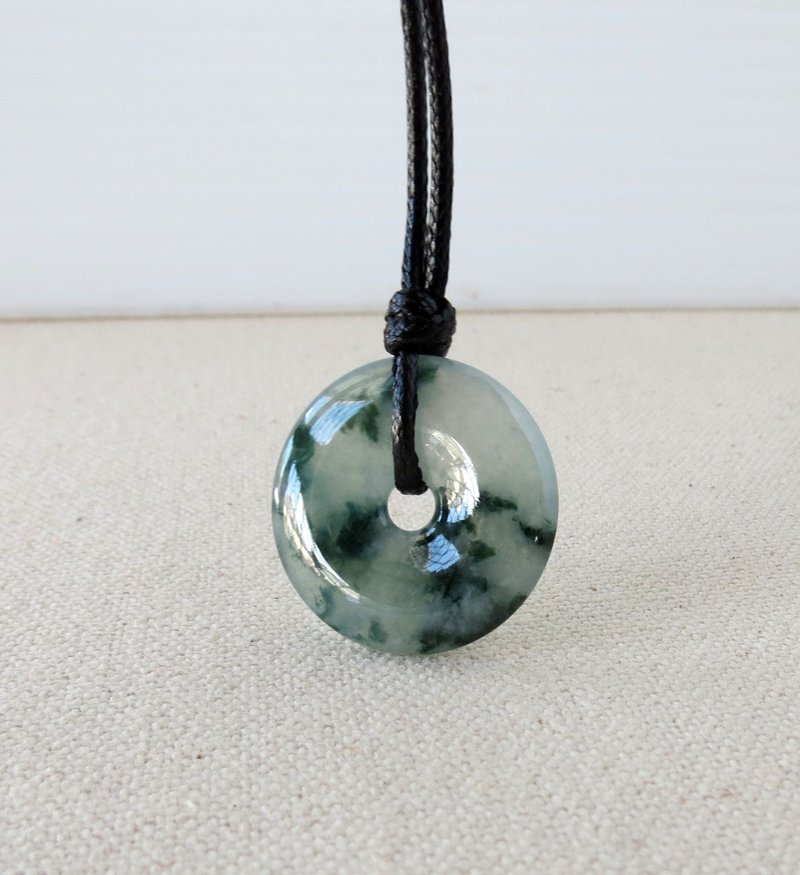 Zodiac year [vine] ice floating flower donut buckle jade Korean Wax thread necklace * lucky, anti villain - Long Necklaces - Gemstone Green