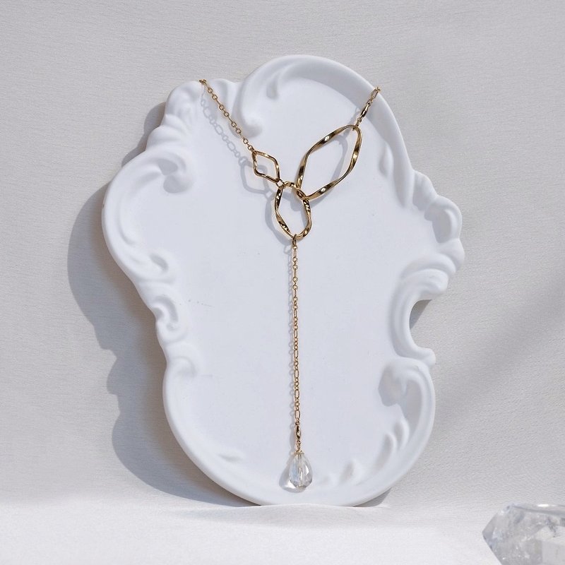 Hope geometric circle white crystal pendant necklace - สร้อยคอยาว - โลหะ ขาว