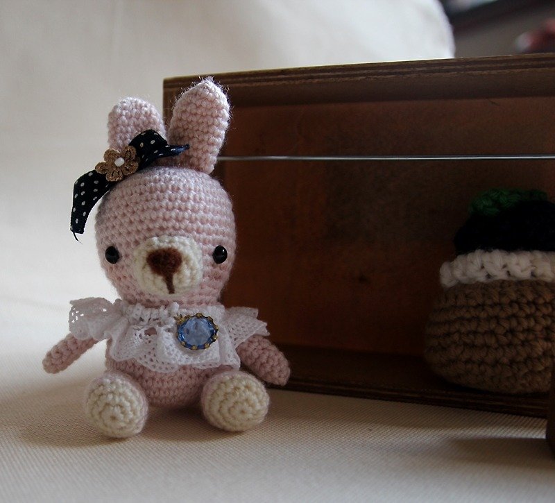 Amigurumi crochet doll: Little rabbit, pink rabbit, Lace collar - Stuffed Dolls & Figurines - Polyester Pink