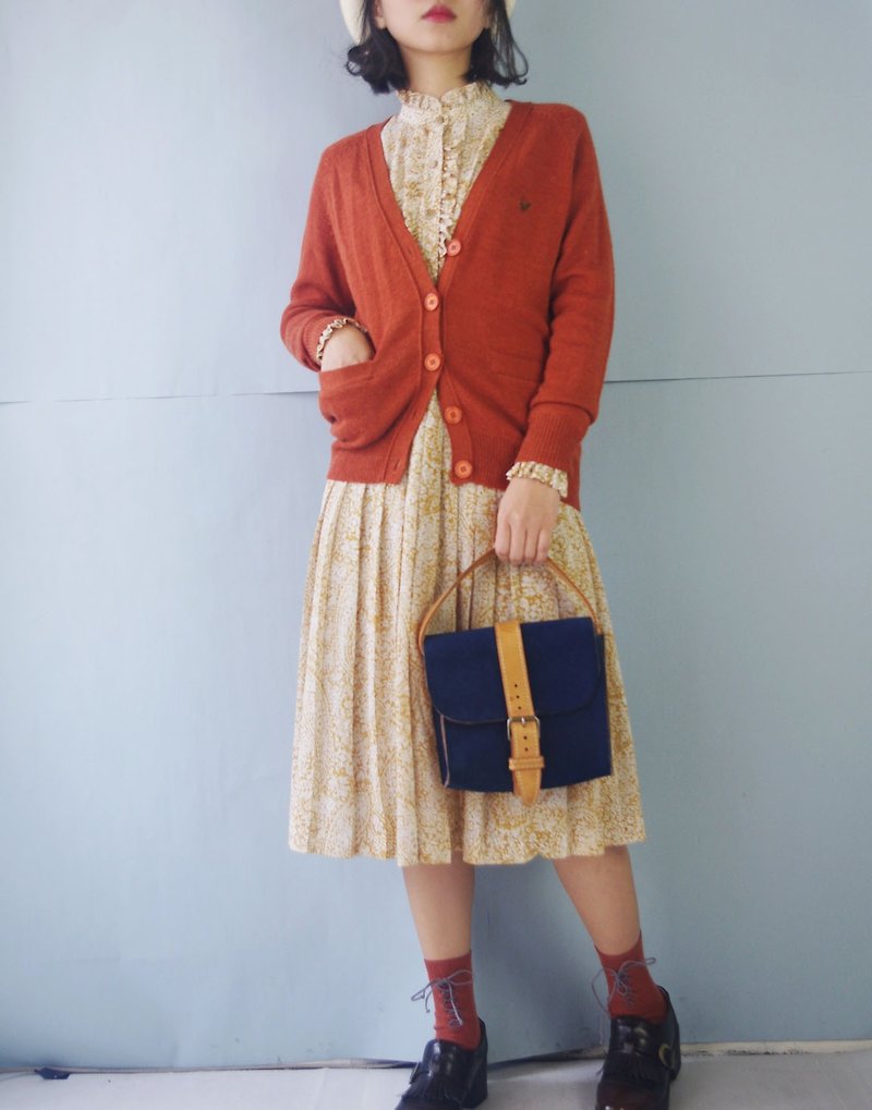 尋寶古著-磚紅素面薄針織外套 - 毛衣/針織衫 - 聚酯纖維 橘色