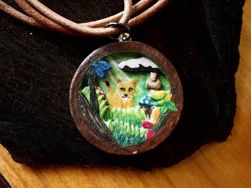 新生命 - 幼獅 手工製作 多層立體木工雕刻 吊墜 頸鍊 - 項鍊 - 木頭 咖啡色