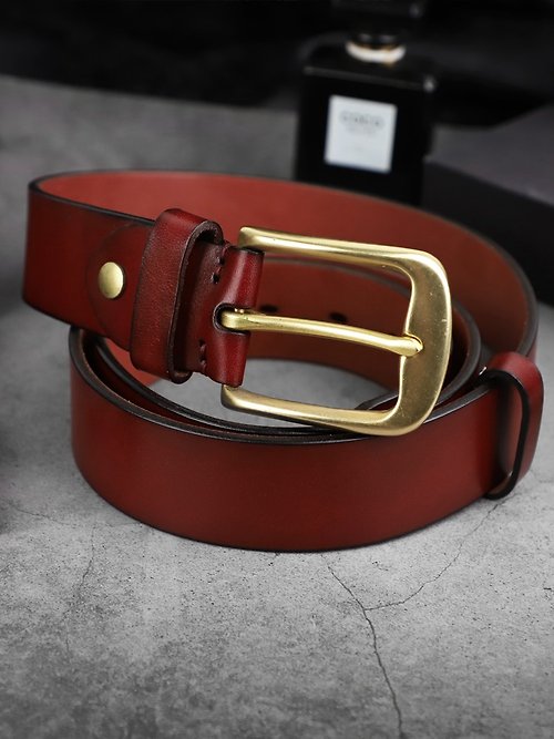 3.8cm Belt Male Leather Copper Buckle Handmade First Pure Cowhide