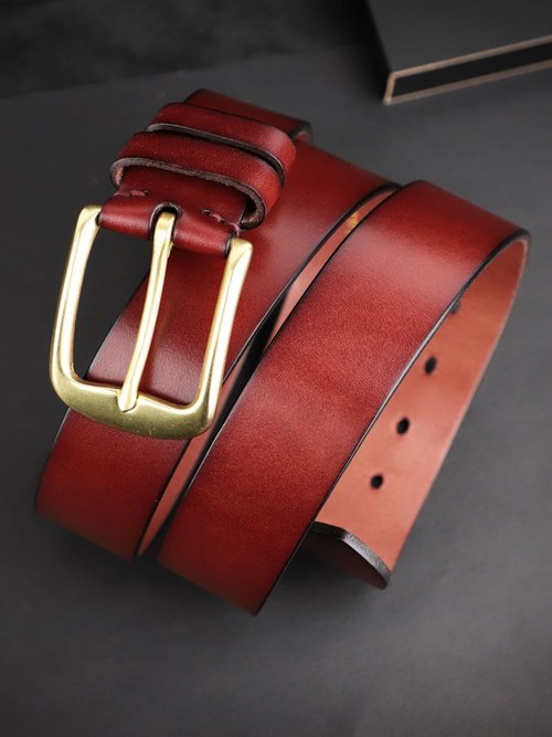 3.8cm Belt Male Leather Copper Buckle Handmade First Pure Cowhide