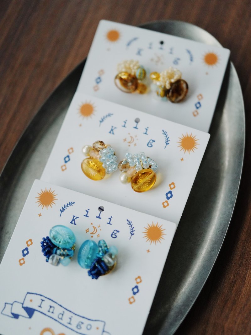 [Flowers and Alice] Sakura Yellow Original Light Retro Japanese Color Handmade Earrings Earrings Interchangeable Clip-On - ต่างหู - วัสดุอื่นๆ สีเหลือง