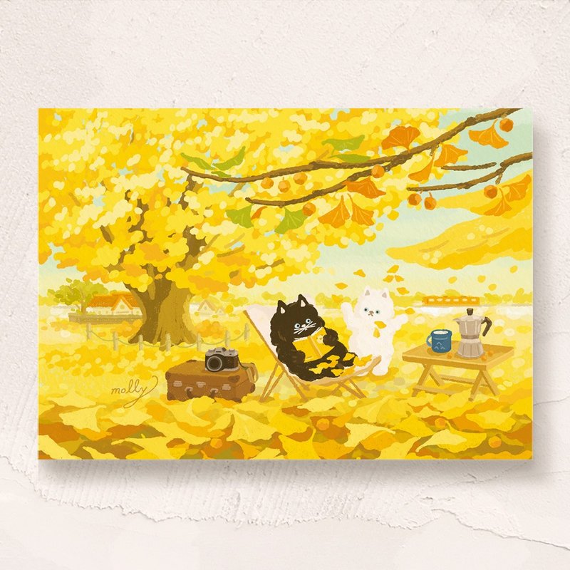 postcard-閱讀系列-秋天的銀杏公園 - 卡片/明信片 - 紙 多色