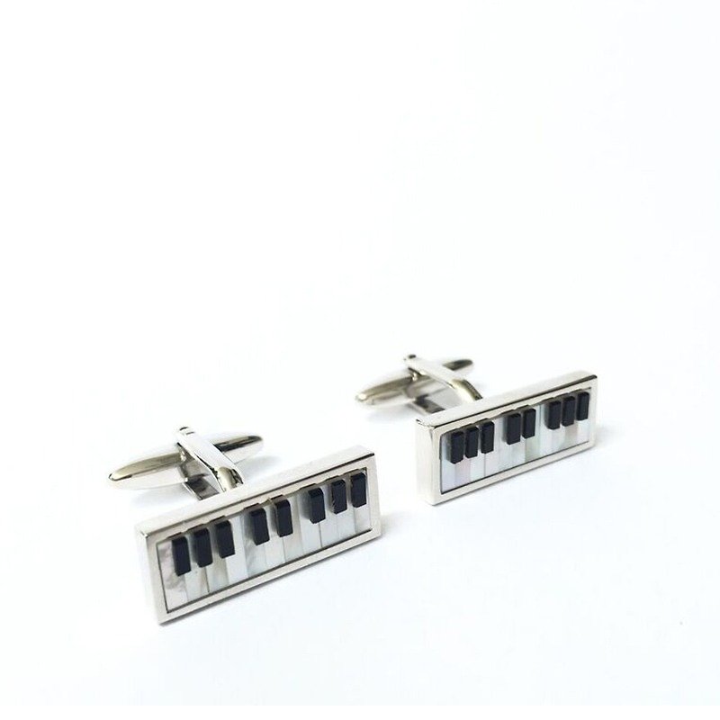Music handmade shell stone piano keyboard cufflinks gold / silver - Cuff Links - Other Metals 