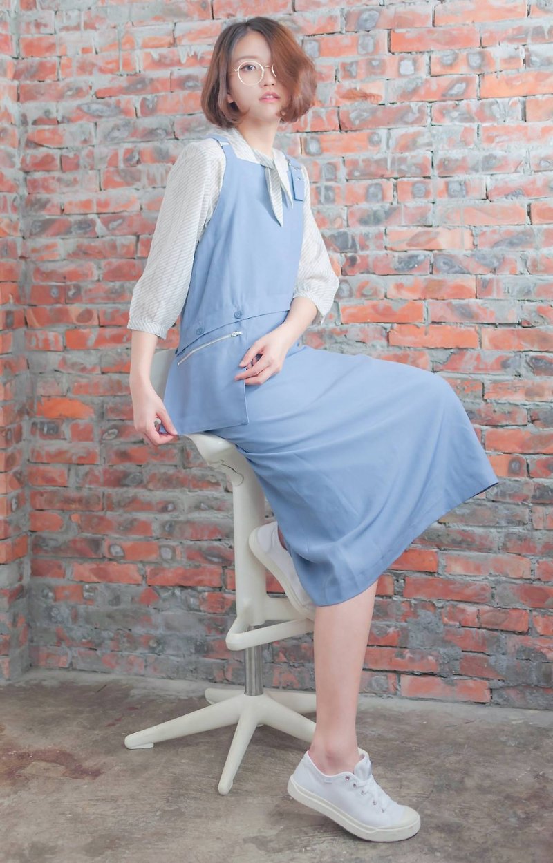 Vintage | vest with two front cornflower blue dress - One Piece Dresses - Other Materials Blue