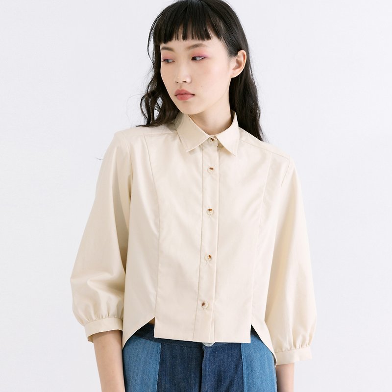 Shan Yong Special Cropped Sleeve Sleeve Shirt - Women's Tops - Cotton & Hemp 