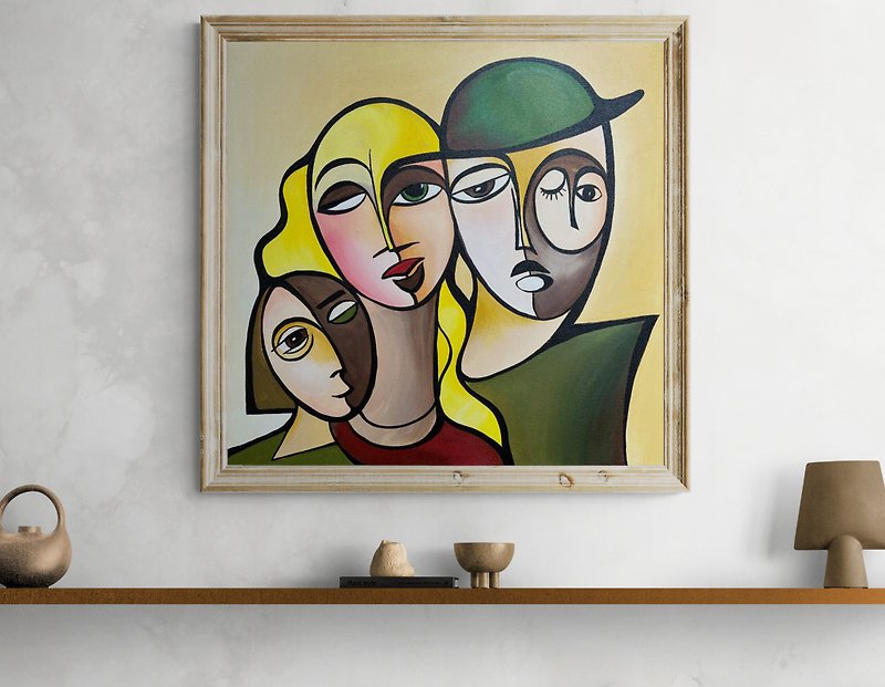 Abstract faces oil painting on canvas painting Wall Ar for Living room - 壁貼/牆壁裝飾 - 棉．麻 黑色
