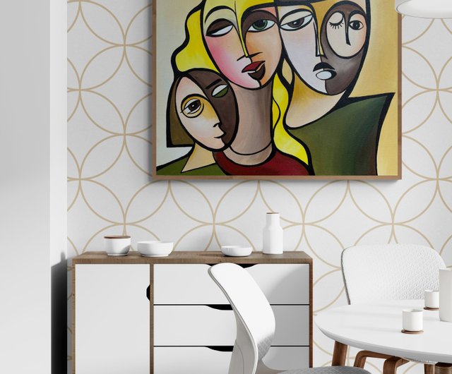 Zessonic 抽象ウォールアート 金箔付き - 54 x 32インチ ゴールドと