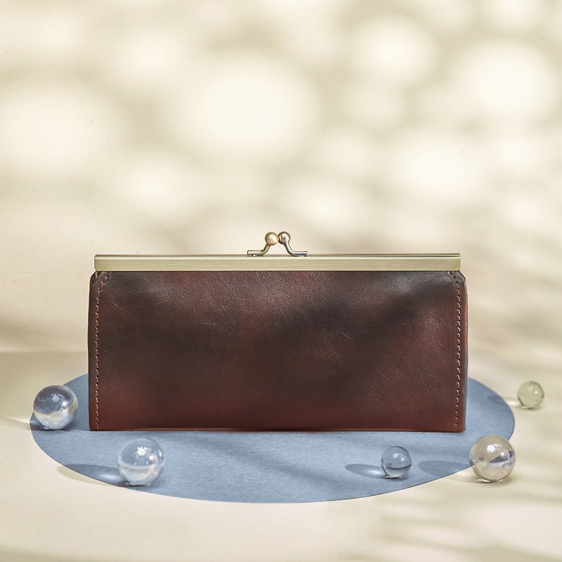 Long Wallet with Clasp in Handmade Genuine Leather - Chestnut Brown - Wallets - Genuine Leather Brown