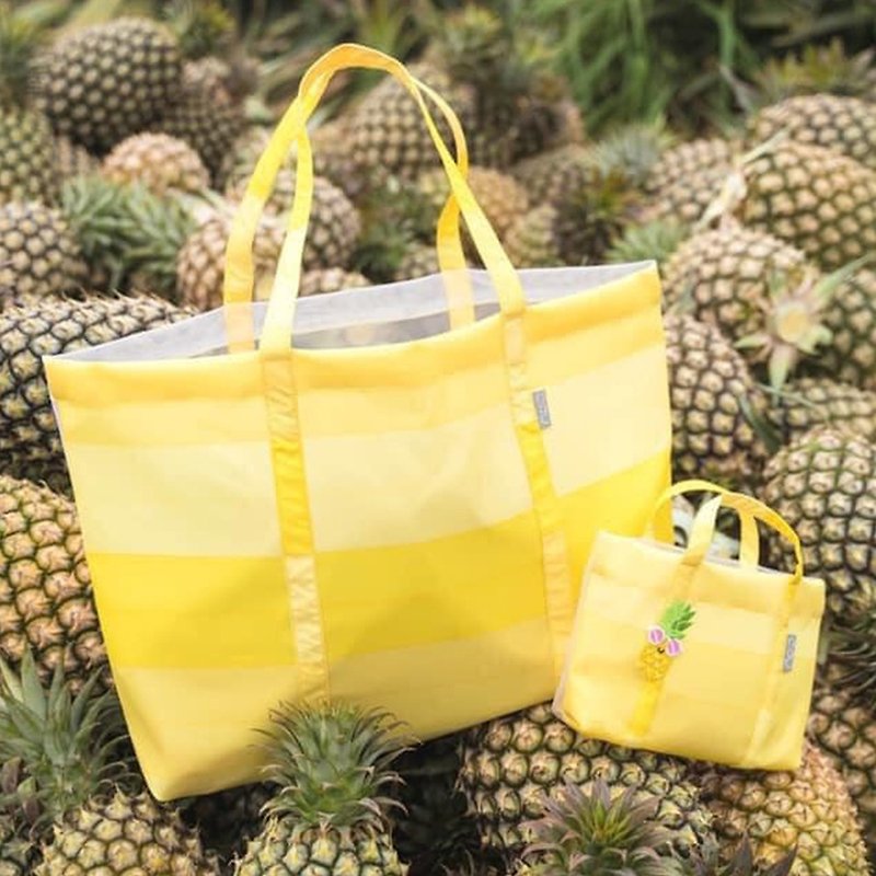 Retro Qizhi bag (combination) (ECO striped yellow) with pineapple embroidered label