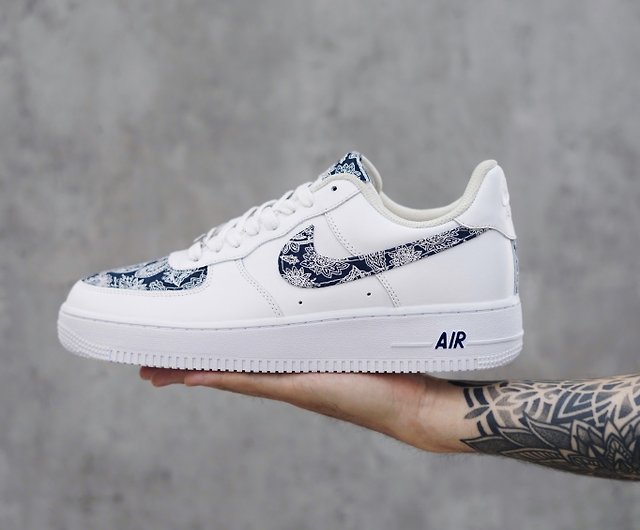 Handcrafted custom blue-dyed cashew patchwork Nike Air Force 1 - Shop  mato-hk Men's Casual Shoes - Pinkoi