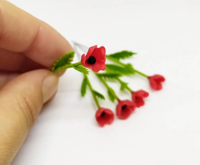 ミニチュアの花5個セット赤いポピーミニチュアの装飾 ショップ Katya Chip 観葉植物 Pinkoi