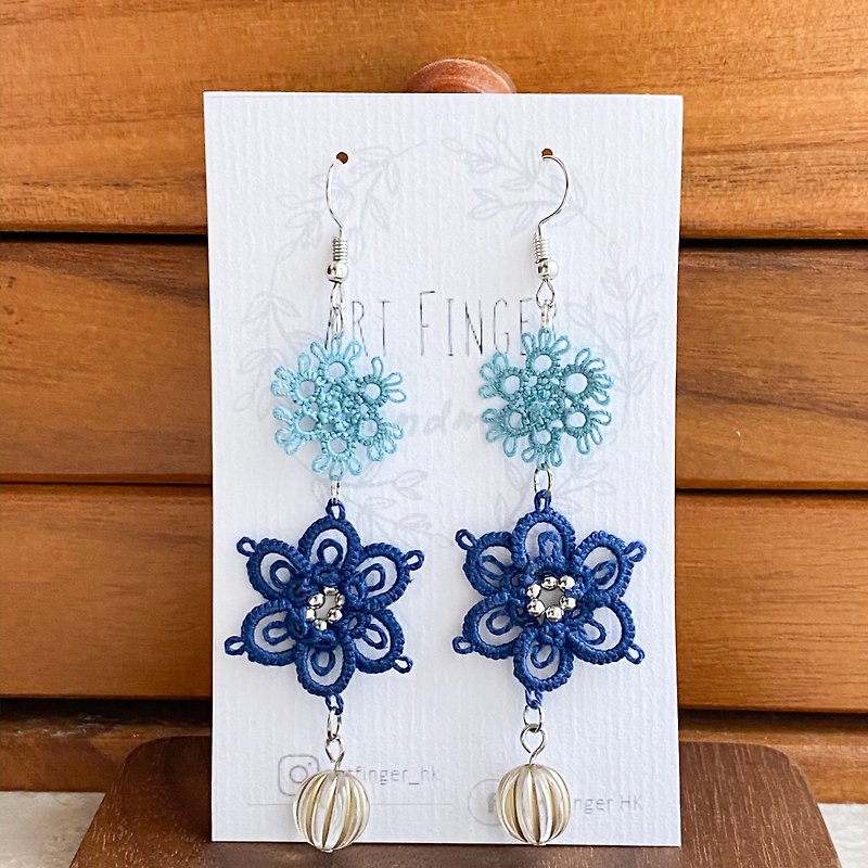 Noble hand-woven blue earrings - Earrings & Clip-ons - Cotton & Hemp Blue