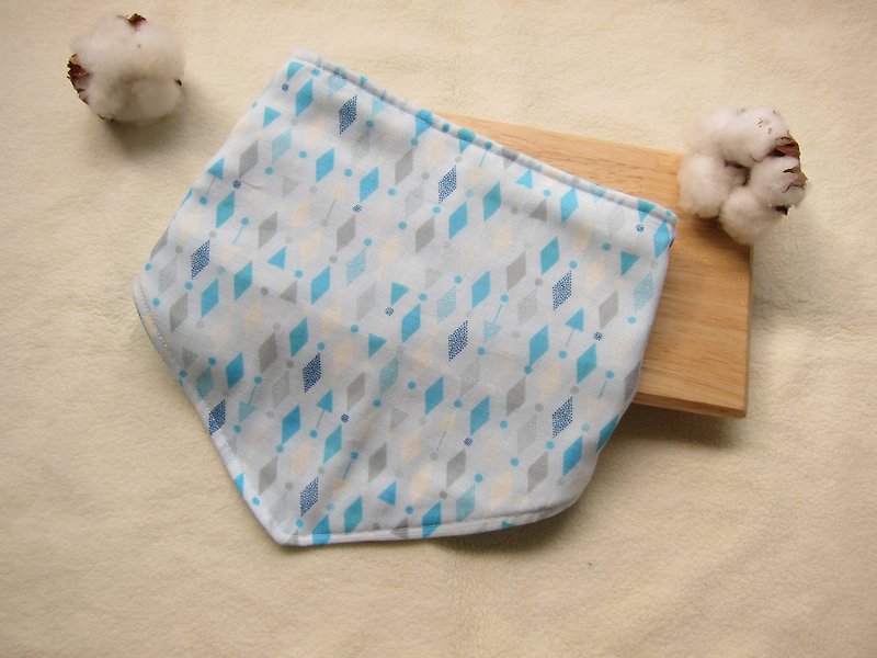 Diamond geometry - Japan double yarn baby baby cotton triangle scarf / bibs / six yarn (blue) - ผ้ากันเปื้อน - ผ้าฝ้าย/ผ้าลินิน สีน้ำเงิน