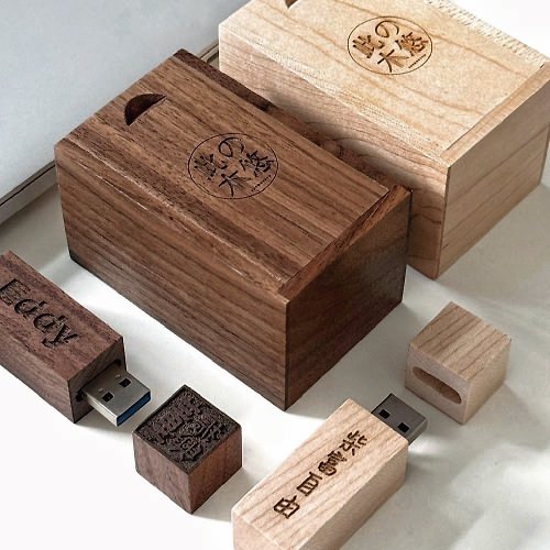 此木の悠 【客製化禮物】原木USB隨身碟64G 印章設計 含木製外盒 送禮首選