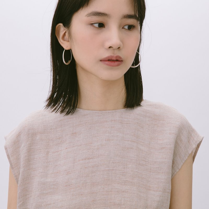前後兩穿綁帶上衣- 淡橙 - 女上衣/長袖上衣 - 棉．麻 卡其色