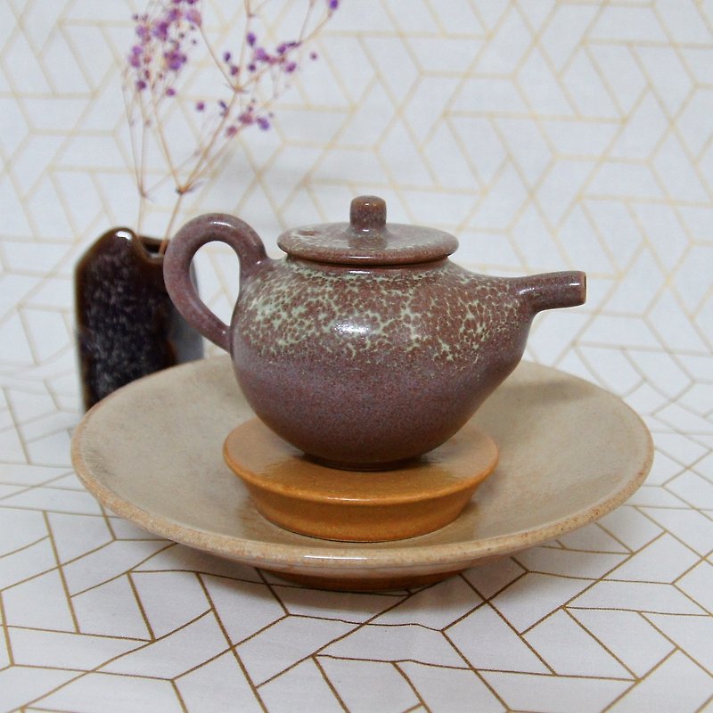 兩件式黃昏壺承,茶船,盞托,茶托子-直徑約18公分 - 茶壺/茶杯/茶具 - 陶 橘色