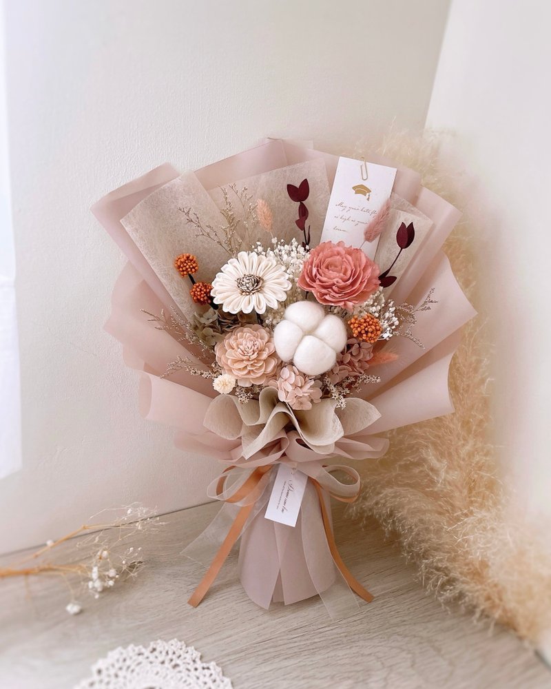 永生乾燥花束-暮粉絮語 l 附贈白色開窗提袋 乾燥花束 畢業花束 - 乾燥花/永生花 - 植物．花 粉紅色