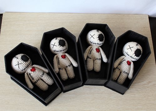 FunnyToys Voodoo doll in a black wooden coffin, coffin box, casket coffin