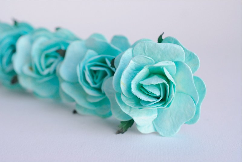 Paper Flower, 20 pieces mulberry rose size 4.5 cm., Mint colors. - Wood, Bamboo & Paper - Paper Green