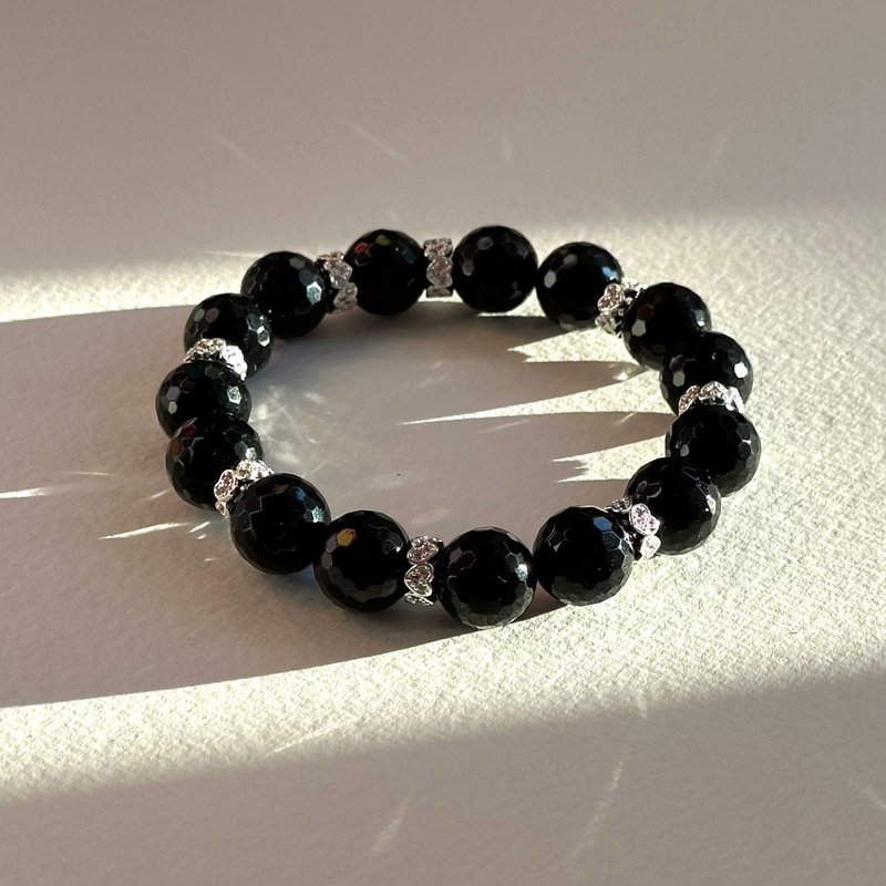 [Leo and Virgo | August] Black onyx cut-angle pure beads Silver bracelet to protect against villains and increase your sense of security - สร้อยข้อมือ - เครื่องประดับพลอย สีดำ