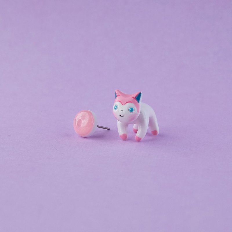 Pink cat earrings - Polymer Clay Earrings,Handmade&Handpainted Catlover Gift - 耳環/耳夾 - 黏土 粉紅色