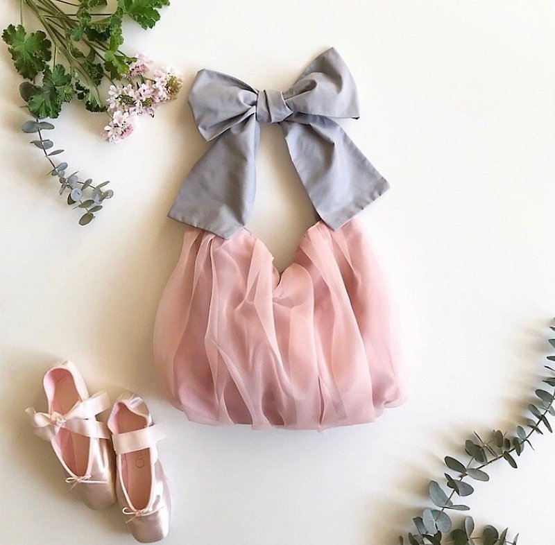 3way ribbon tote bag 　sakura pink - กระเป๋าถือ - ไฟเบอร์อื่นๆ สึชมพู