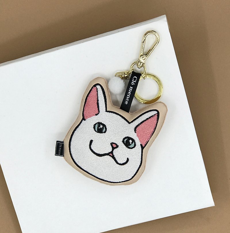 White cat charm key ring mobile phone screen wipe - Keychains - Polyester White