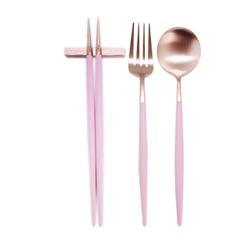 GOA PINK ROSE GOLD 3 PIECES SET (TABLE SPOON/ TABLE FORK/ CHOPSTICKS SET) - Cutlery & Flatware - Stainless Steel Pink