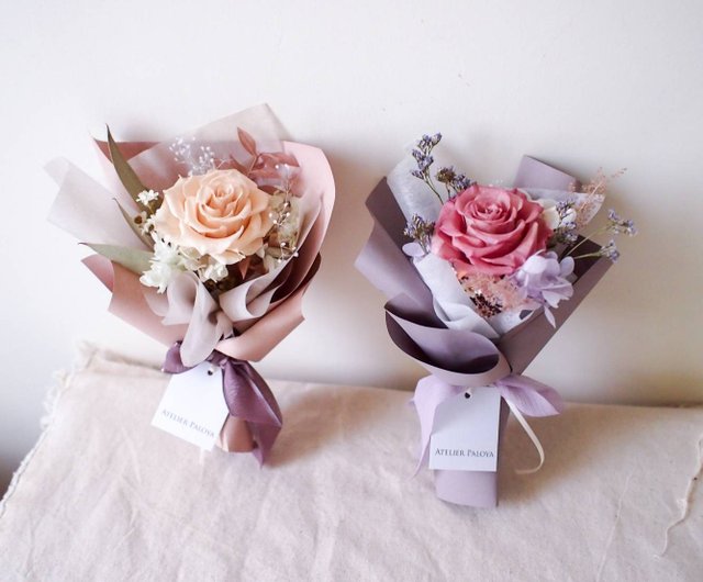 Single flower without withered big rose gradient pink Korean style bouquet  - Shop Atelier Paloya Dried Flowers & Bouquets - Pinkoi