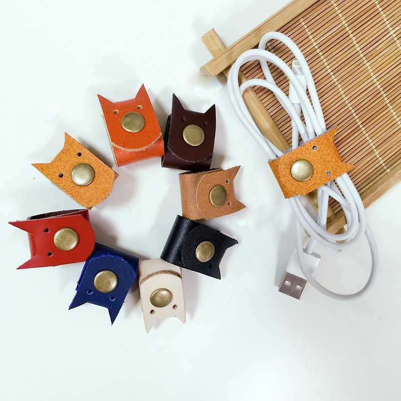 Hub / reel vegetable tanned cowhide storage transmission line earphone cable wire and other Christmas gifts - กล่องเก็บของ - หนังแท้ 