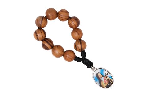 Holy Land blessing 來自聖地的祝福 袖珍念珠 車掛 進口10mm橄欖木珠結合聖像 聖牌 手工編織8280008