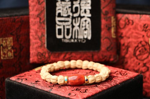 TIBUKKYO德榕藏品 西藏熱振柏香籽 8x6mm 火焰紋南紅瑪瑙桶珠 菩提子 念珠 佛珠設計