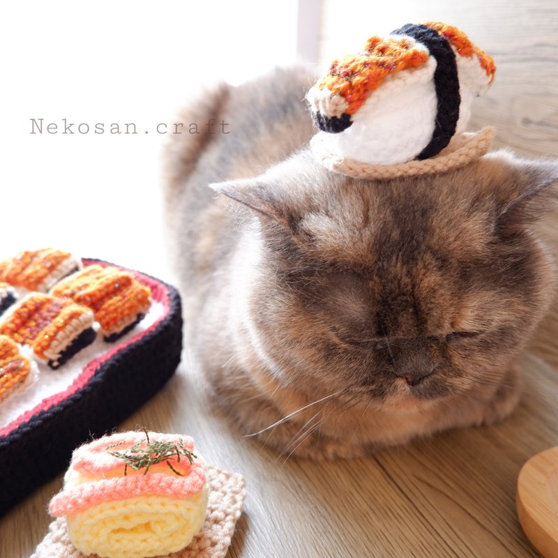 Japanese Set Food Series Pet Headgear Twigdou, Eel Sushi, Tamagoyaki Headgear - Collars & Leashes - Cotton & Hemp 