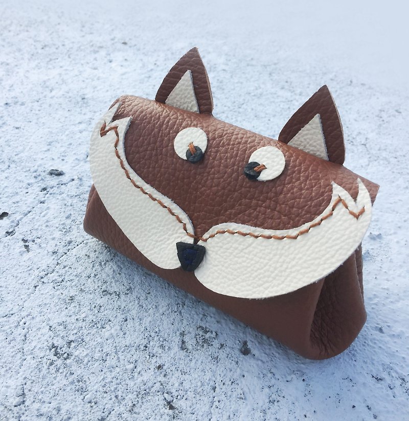Cute fox key / purse / vegetable tanned leather (Free imprint English) - Coin Purses - Genuine Leather Brown