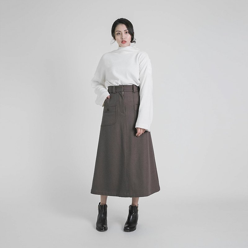 Mark_ Trace Large Pocket Model Wool Skirt_8AF236_ Brown - กระโปรง - ขนแกะ สีกากี