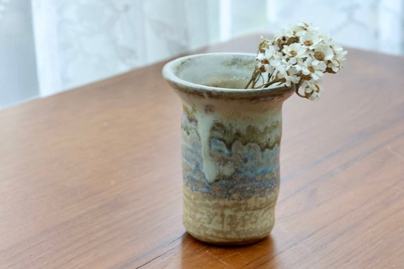 喬遷禮物/迷你乾花器 手拉胚半瓷半陶 花插小瓶 可放牙籤單據發票 - 花瓶/花器 - 陶 綠色