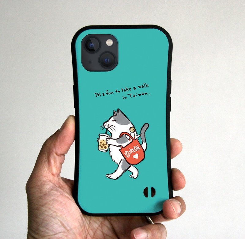 グリップiPhoneケース　台湾散歩猫　ミント - 手機殼/手機套 - 塑膠 綠色