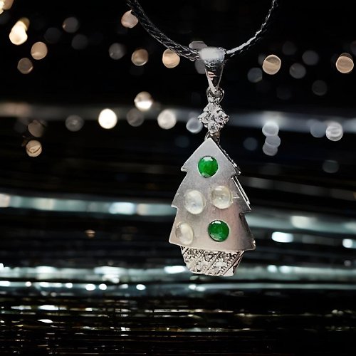 瓔珞珠寶盒 E.L.Jewelry Box 冰種翡翠蛋面聖誕樹項鍊 18K金鑽石鑲嵌 | 天然緬甸玉翡翠A貨