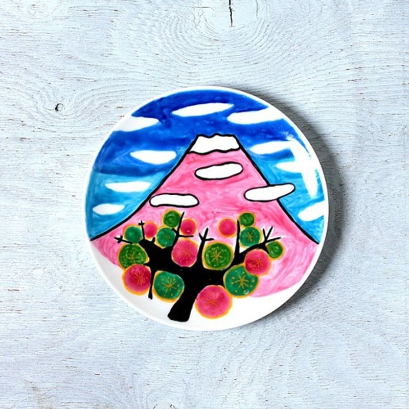 春の富士山 ・色絵皿part2 - 碟子/醬料碟/醬油碟 - 陶 