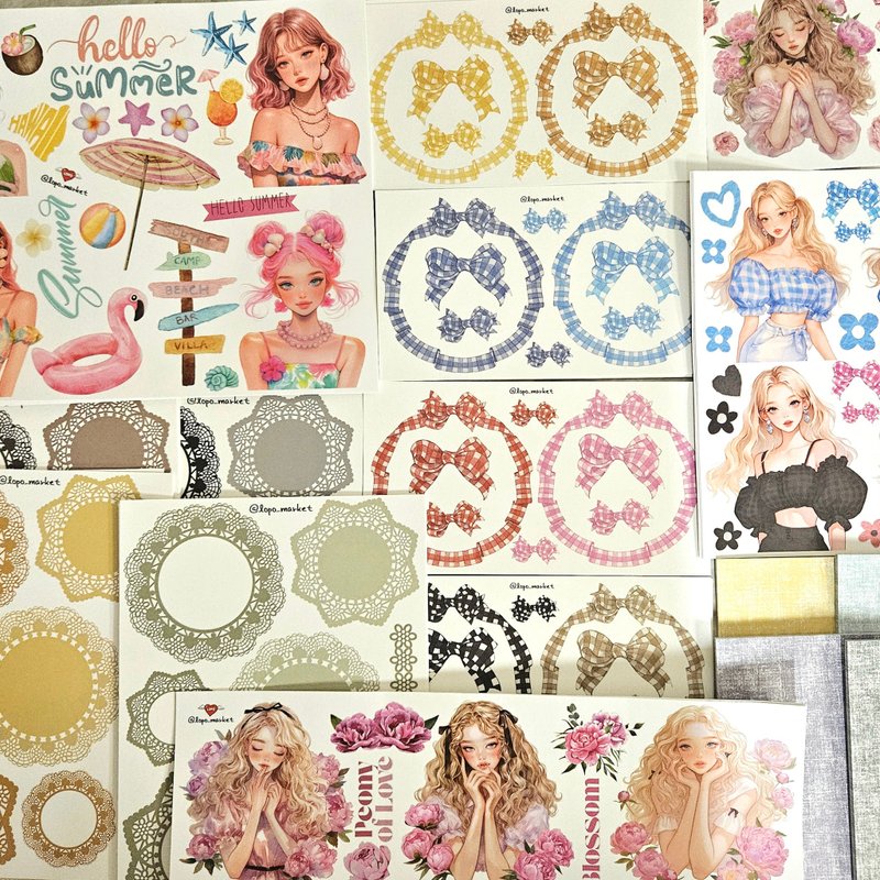 Set 5% OFF — July Vintage Mood Journaling 6-piece Sticker Set - 貼紙 - 紙 