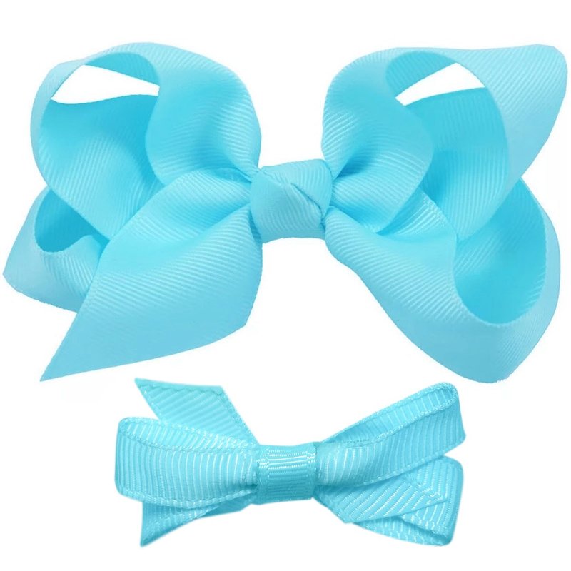 Cutie Bella 蝴蝶結全包布 手工髮飾中小套裝2入髮夾-Aqua - 髮夾/髮圈 - 聚酯纖維 藍色